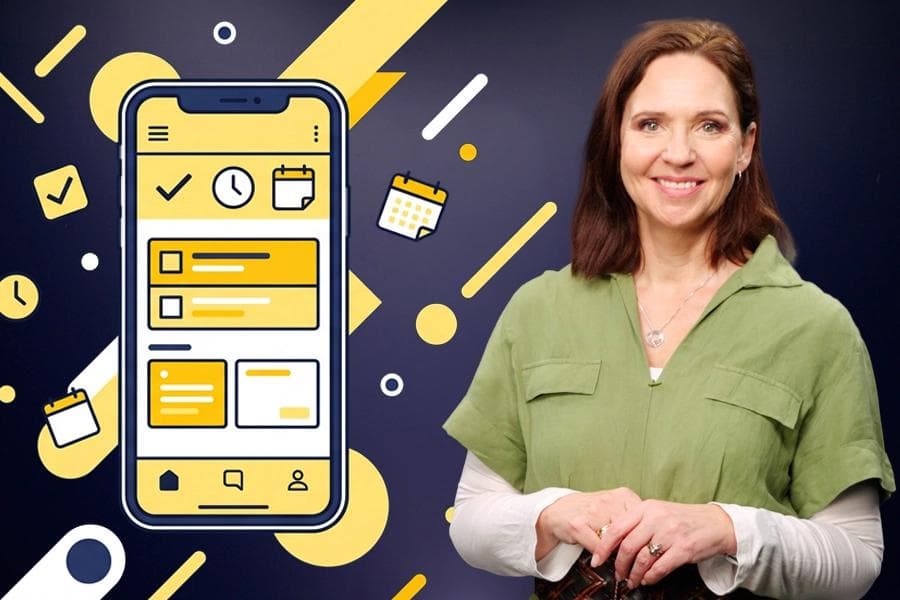 Ekspert Sidsel Winther Storaas siden av en illustrasjon av iPhone med oppgaver